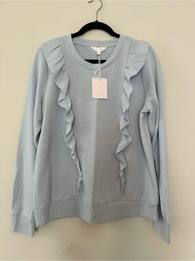 LC Lauren Conrad Pale Blue Ruffle-Front Sweatshirt